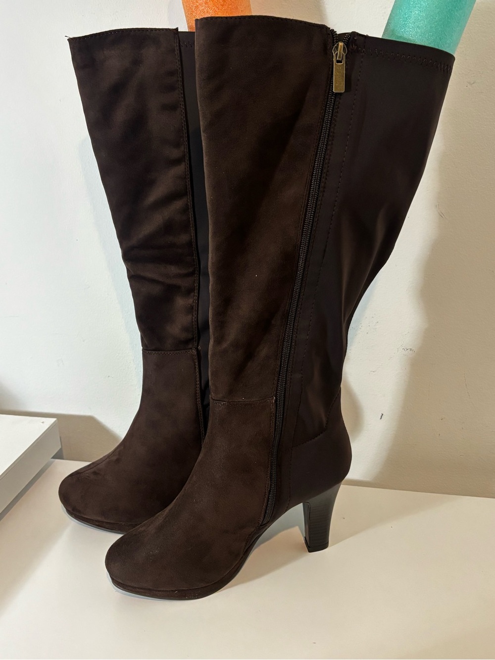 Lane Bryant Womens 8W Tall Brown Faux Suede Knee-High Heeled Boots 922880